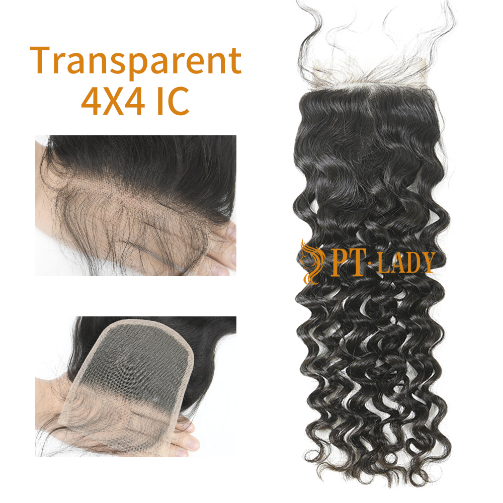 #1b Brazilian Virgin Human Hair Transparent 4x4 Lace Closure Italy Curly