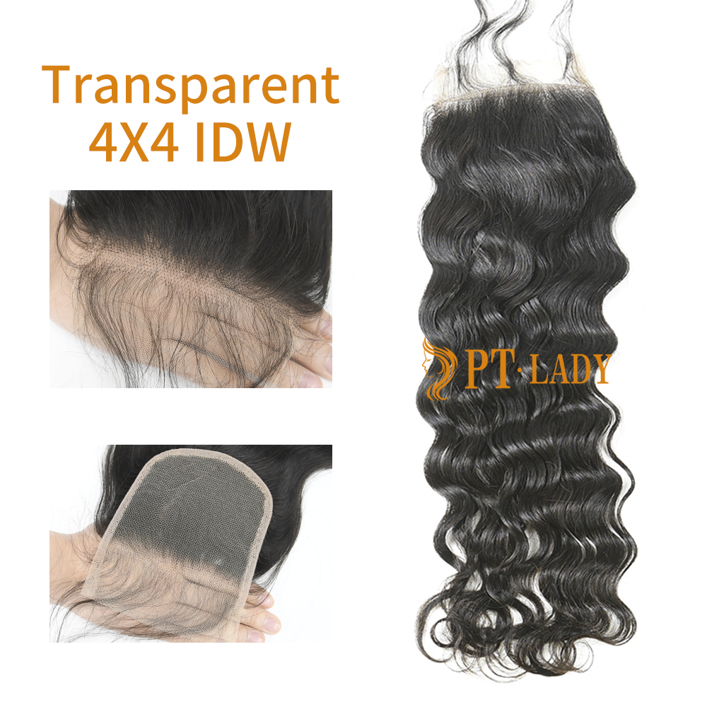 #1b Brazilian Virgin Human Hair Transparent 4x4 Lace Closure Indian wave