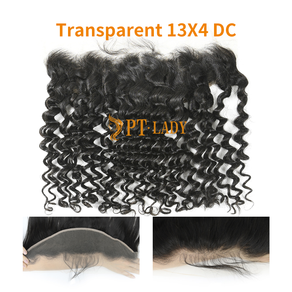 #1b Brazilian Virgin Human Hair Transparent 13X4 Lace Frontal Deep Curly