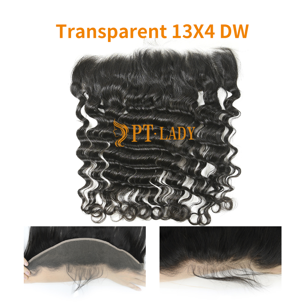 #1b Brazilian Virgin Human Hair Transparent 13X4 Lace Frontal Deep Wave