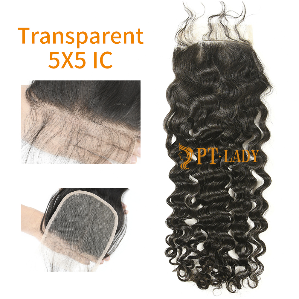 Transparent Virgin Human Hair Italian Curly 5x5 Lace Closure