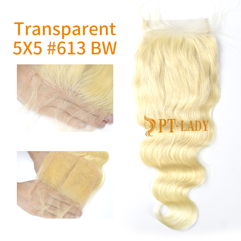 Blonde #613 European Virgin Human Hair Transparent 5×5 Lace Closure Body Wave