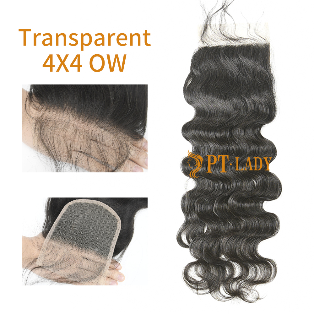 #1b Brazilian Virgin Human Hair Transparent 4x4 Lace Closure Ocean Wave