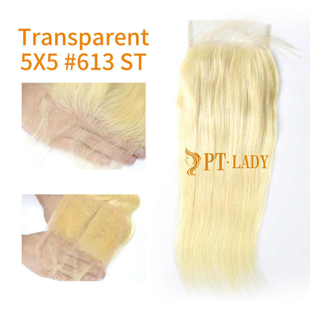 Blonde #613 European Virgin Human Hair Transparent 5X5 Lace Closure Straight