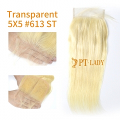 Blonde #613 European Virgin Human Hair Transparent 5X5 Lace Closure Straight