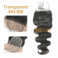 #1b Brazilian Virgin Human Hair Transparent 4x4 Lace Closure Body Wave