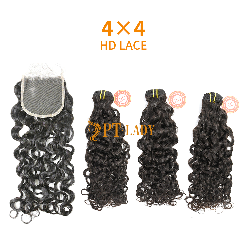 HD Lace Raw Human Hair Bundle with 4×4 Closure Italian Curly