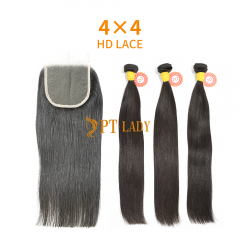 HD Lace Raw Human Hair Bundle with 4×4 Closure Straight