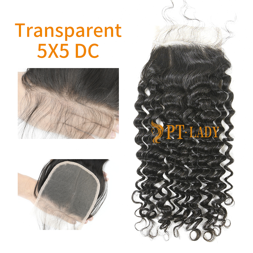 Transparent Virgin Human Hair Deep Curly 5x5 Lace Closure