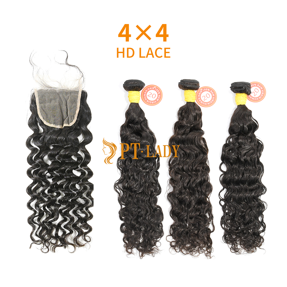 HD Lace Raw Human Hair Bundle with 4×4 Closure Indian Curly