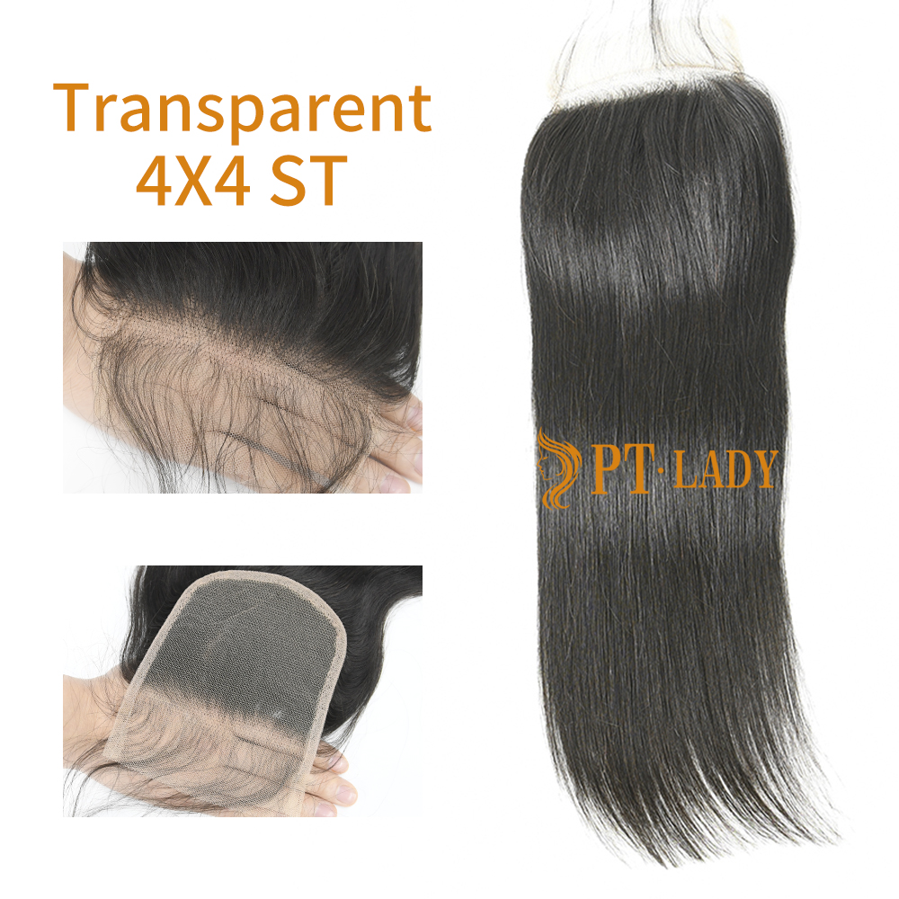 #1b Brazilian Virgin Human Hair Transparent 4X4 Lace Closure Straight