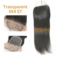 #1b Brazilian Virgin Human Hair Transparent 4X4 Lace Closure Straight