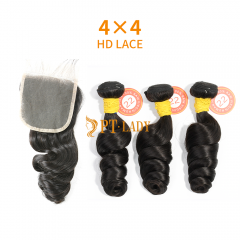 HD Lace Raw Human Hair Bundle with 4×4 Closure Loose Wave