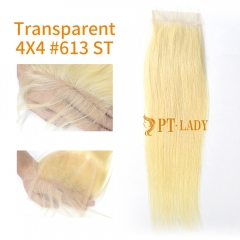 Blonde #613 European Raw Human Hair Transparent 4X4 Lace Closure Straight