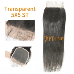 Transparent Virgin Human Hair Straight 5x5 Lace Closure