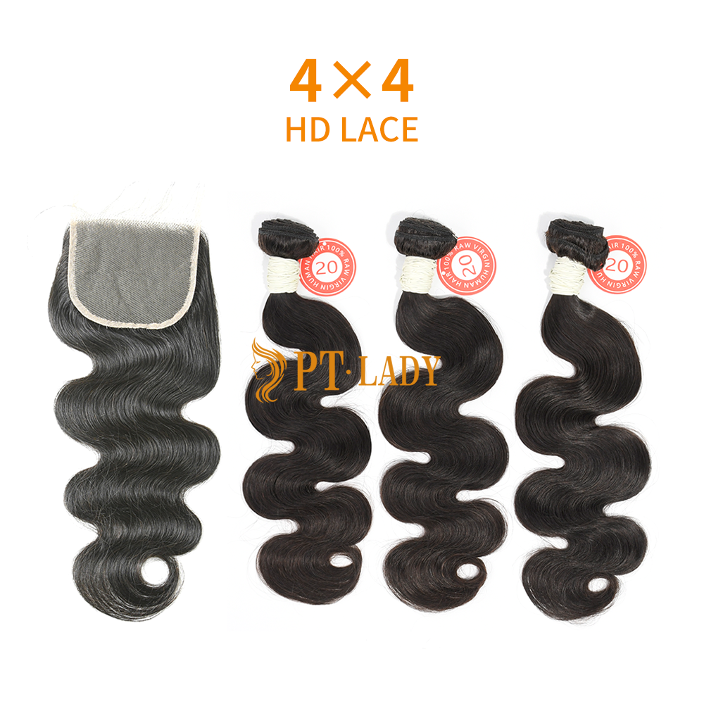 HD Lace Virgin Human Hair Bundle with 4×4 Closure Body Wave