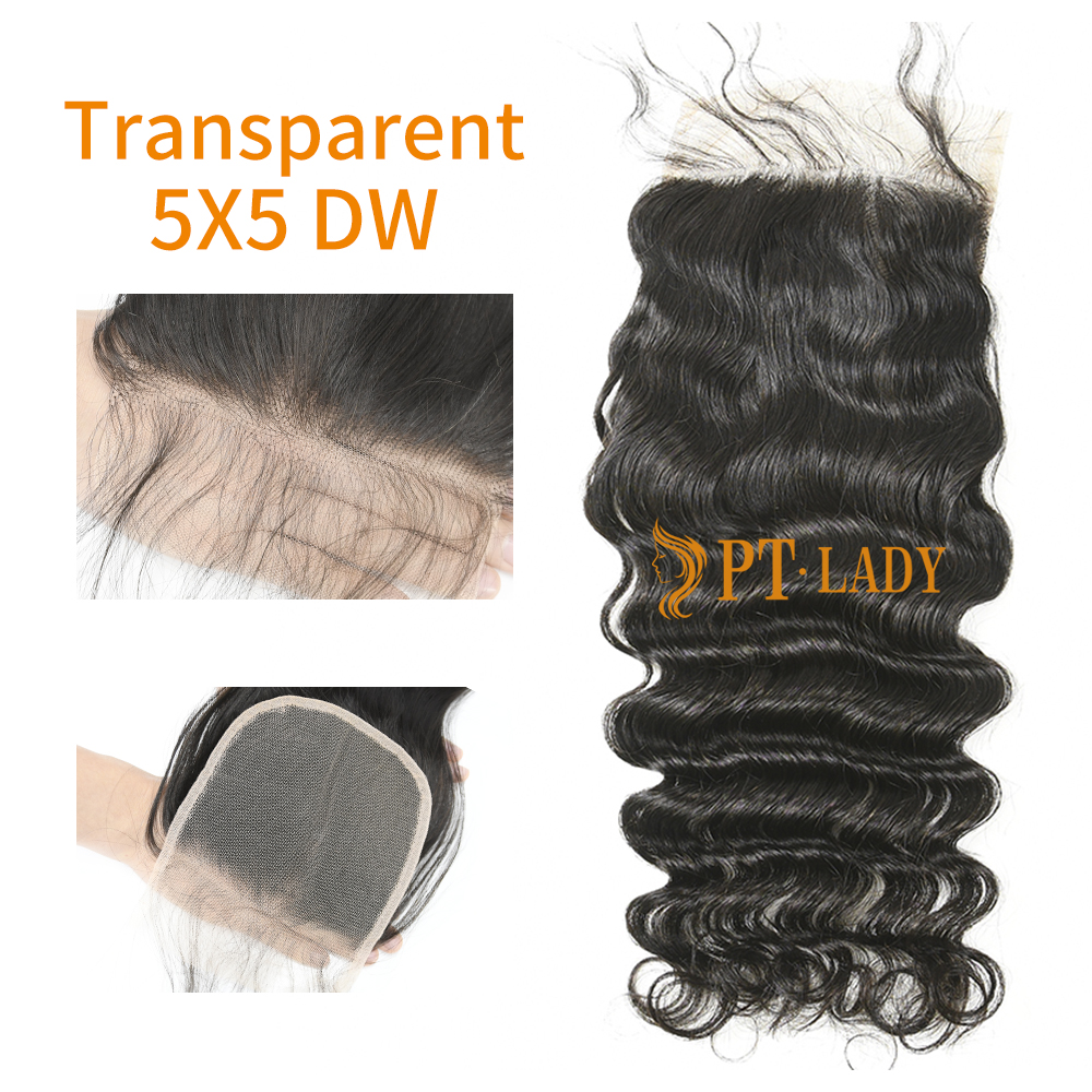 Transparent Virgin Human Hair Deep Wave 5x5 Lace Closure