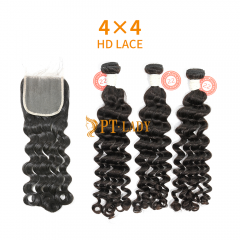 HD Lace Virgin Human Hair Bundle with 4×4 Closure Deep Wave