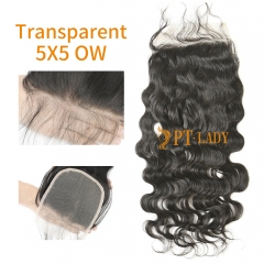 Transparent Virgin Human Hair Ocean Wave 5x5 Lace Closure