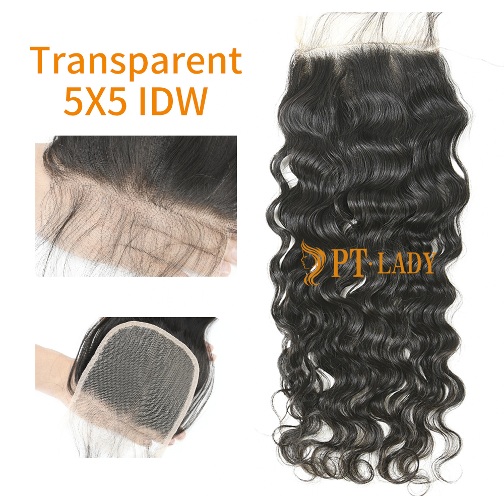 Transparent Virgin Human Hair Indian wave 5x5 Lace Closure