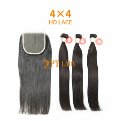 HD Lace Virgin Human Hair Bundle with 4×4 Closure Straight