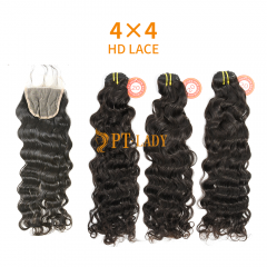 HD Lace Raw Human Hair Bundle with 4×4 Closure Indian wave