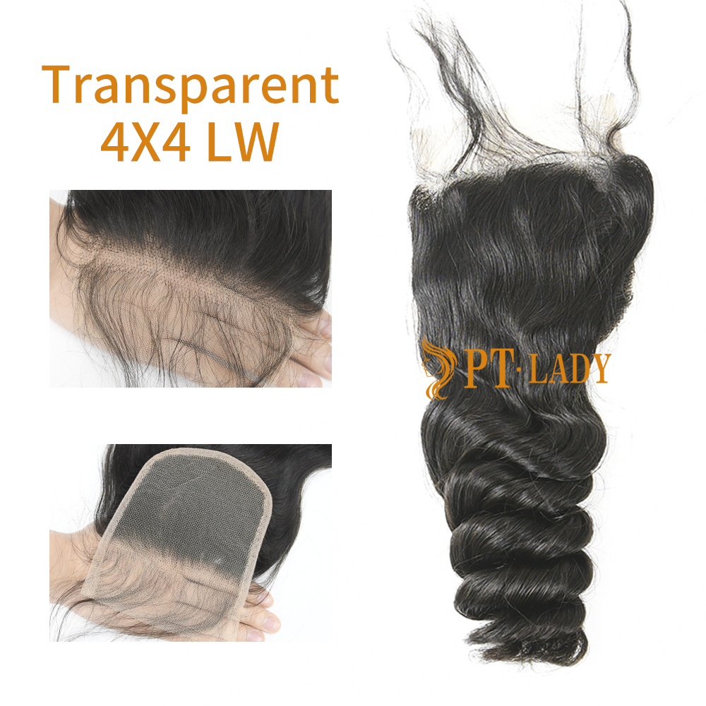 #1b Brazilian Virgin Human Hair Transparent 4x4 Lace Closure Loose Wave