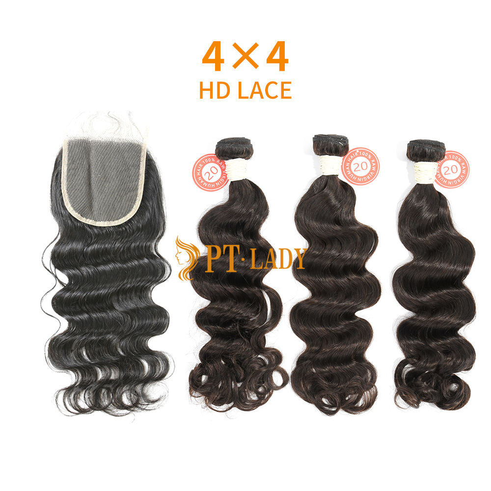 HD Lace Virgin Human Hair Bundle with 4×4 Closure Ocean Wave