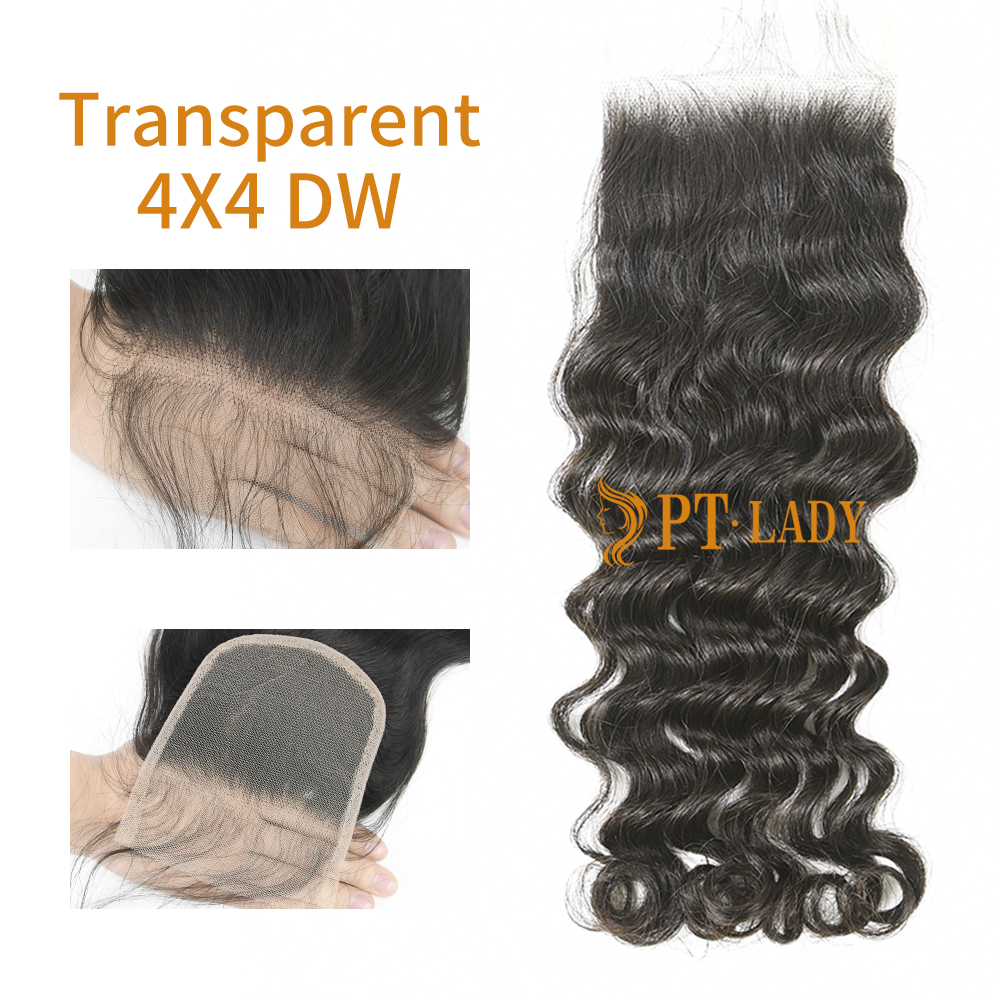 #1b Brazilian Virgin Human Hair Transparent 4x4 Lace Closure Deep Wave