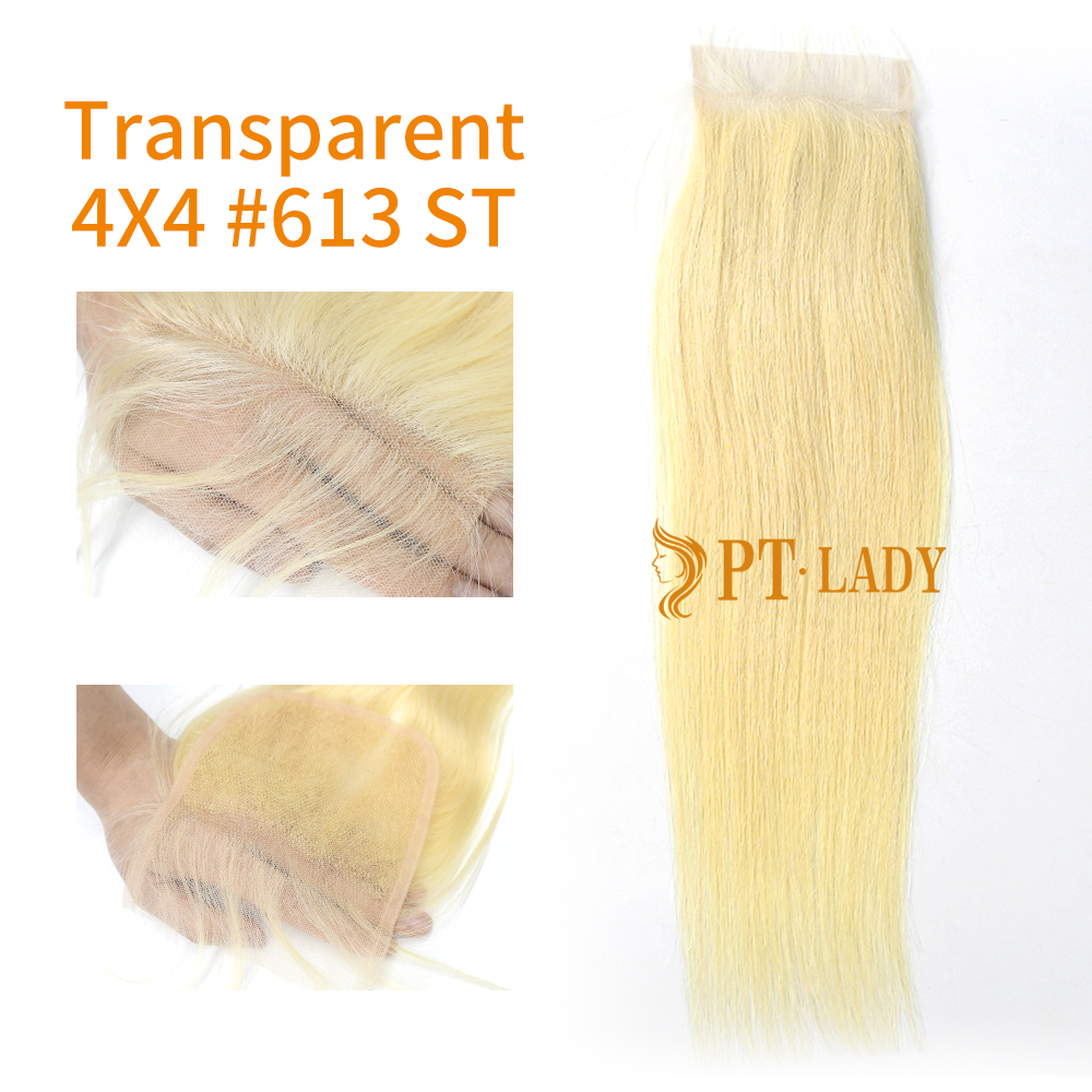 Blonde #613 European Virgin Human Hair Transparent 4X4 Lace Closure Straight