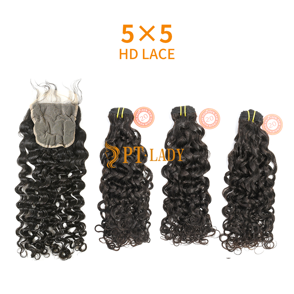 HD Lace Raw Human Hair Bundle with 5×5 Closure Indian Curly