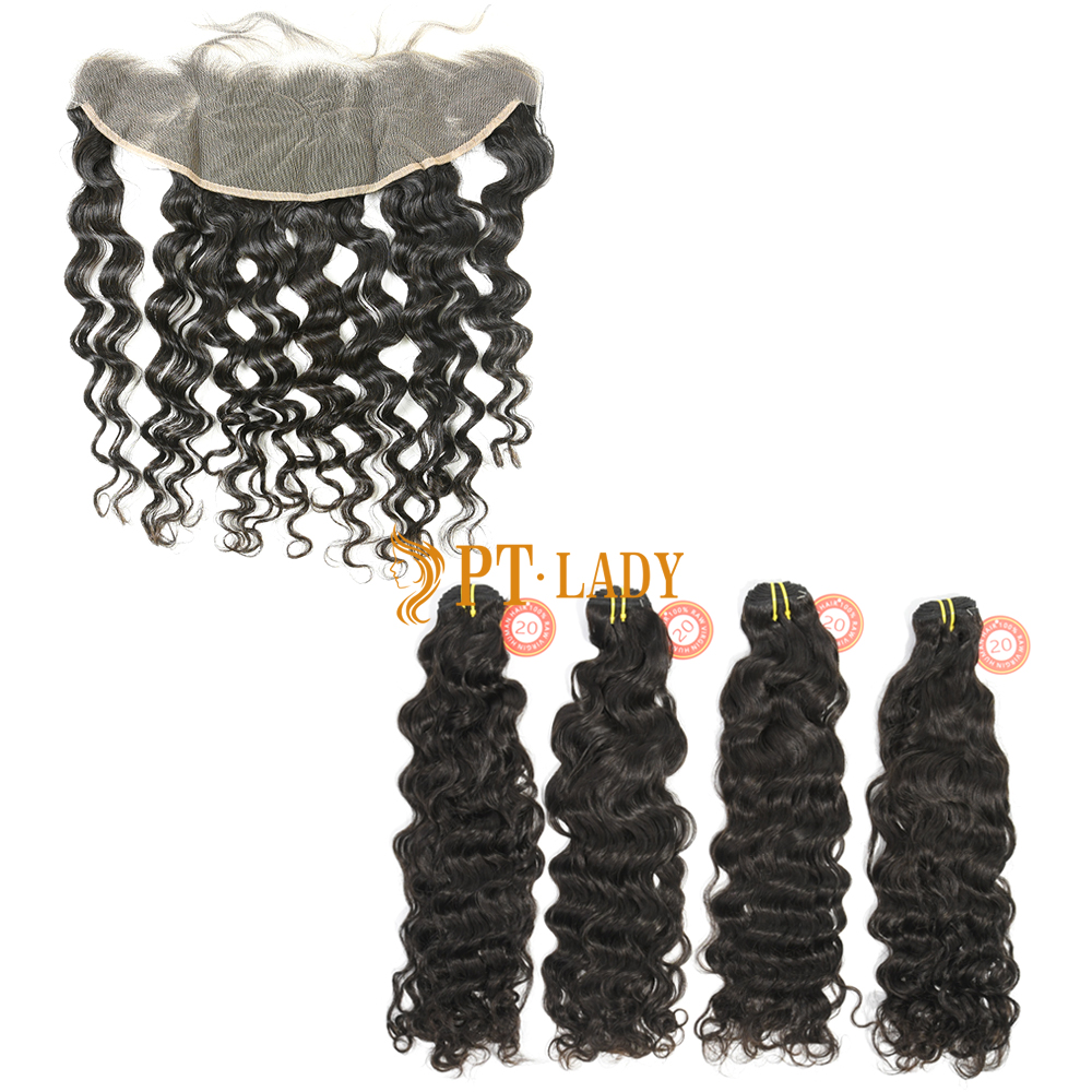 #1b Brazilian Raw Human Hair Weft with 13×4 Frontal Italian Curly