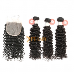 #1b Brazilian Virgin Human Hair Weft with 5×5 Closure Deep Curly