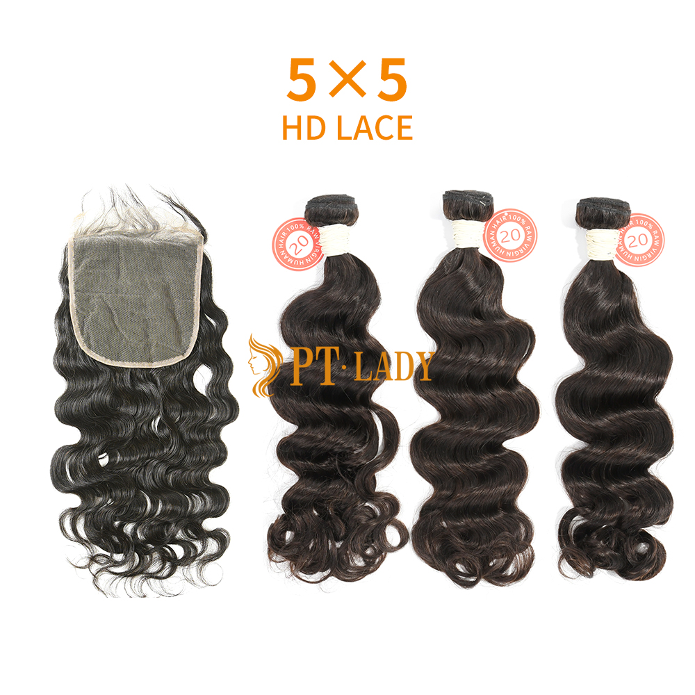 HD Lace Virgin Human Hair Bundle with 5X5 Closure Ocean Wave