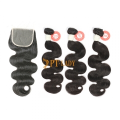 #1b Brazilian Virgin Human Hair Weft with 4x4 Closure Body Wave