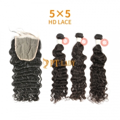 HD Lace Virgin Human Hair Bundle with 5X5 Closure Indian Curly