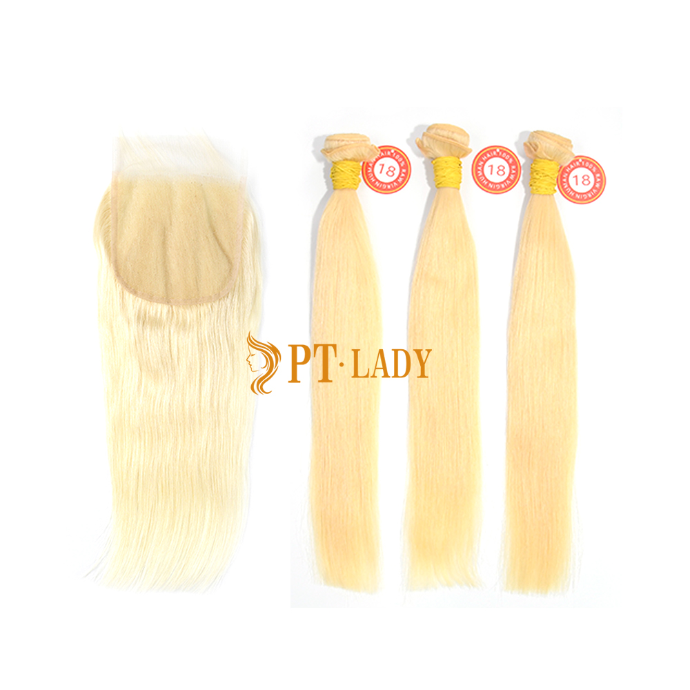 Blonde #613 European Raw Human Hair 5×5 Lace Closure With Hair Weft Straight