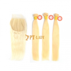 Blonde #613 European Raw Human Hair 5×5 Lace Closure With Hair Weft Straight