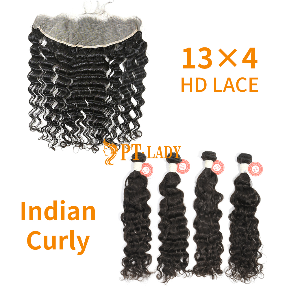 HD Lace Virgin Human Hair Bundle with 13×4 Frontal Indian Curly