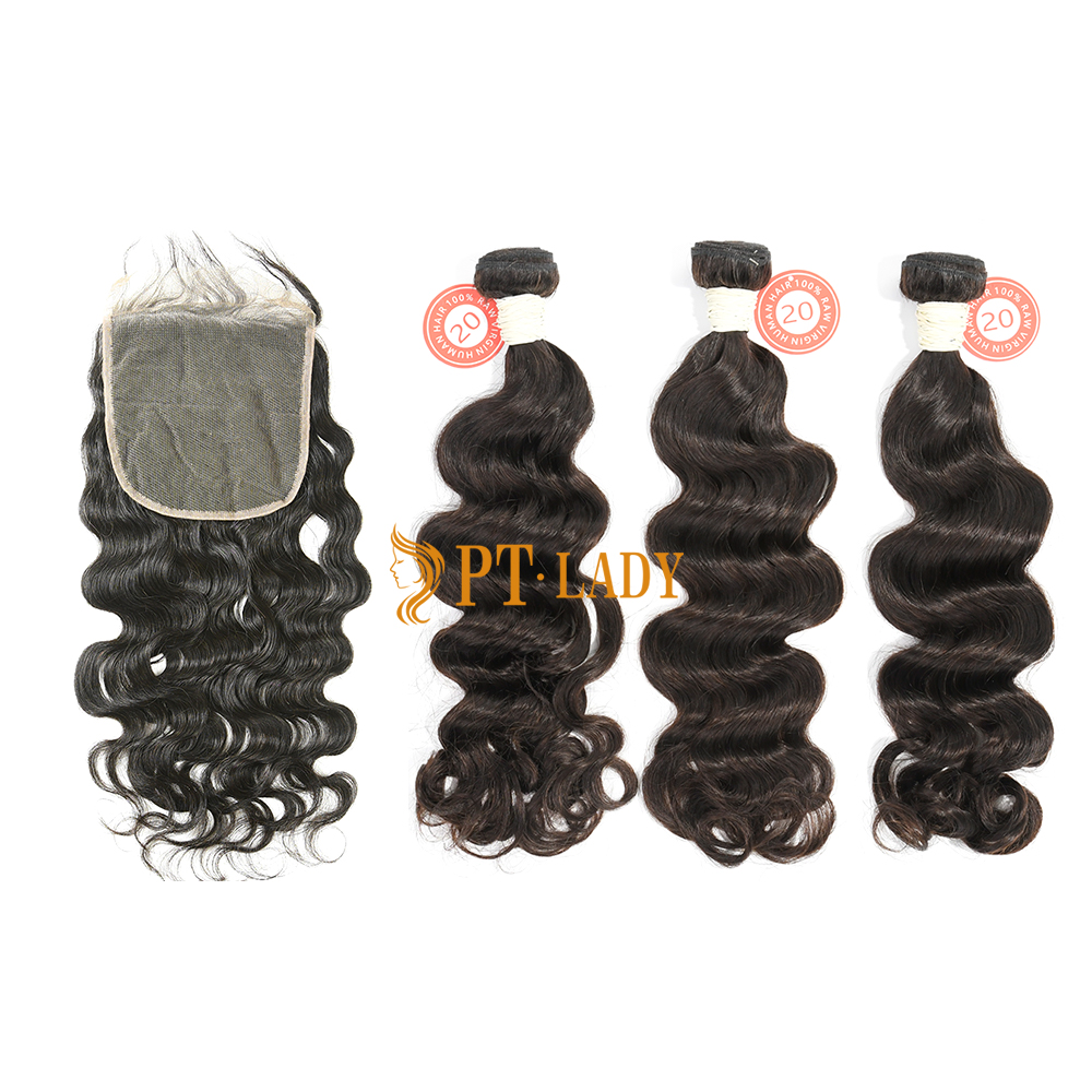 #1b Brazilian Virgin Human Hair Weft with 5×5 Closure Ocean Wave