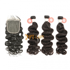 #1b Brazilian Virgin Human Hair Weft with 5×5 Closure Ocean Wave