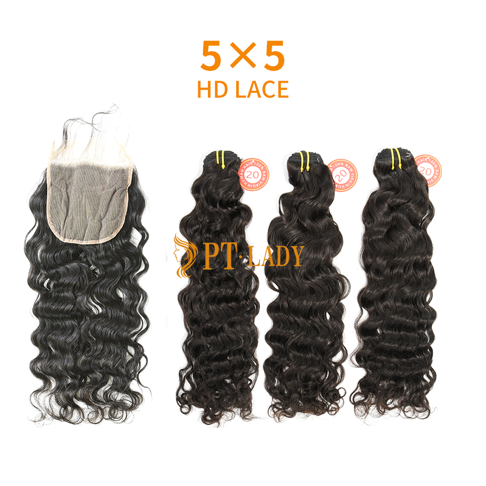 HD Lace Raw Human Hair Bundle with 5×5 Closure Indian wave