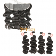 #1b Brazilian Virgin Human Hair Weft with 13x4 Frontal Ocean Wave