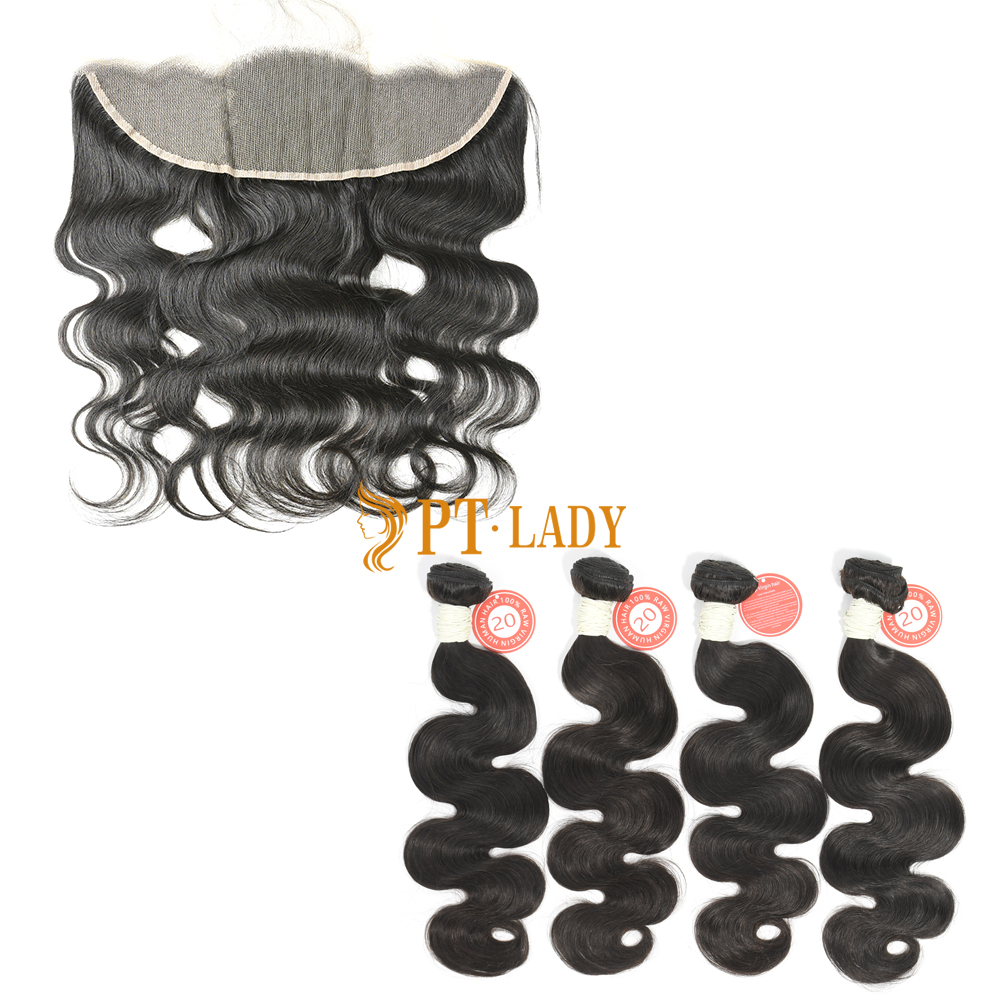 #1b Brazilian Virgin Human Hair Weft with 13x4 Frontal Body Wave