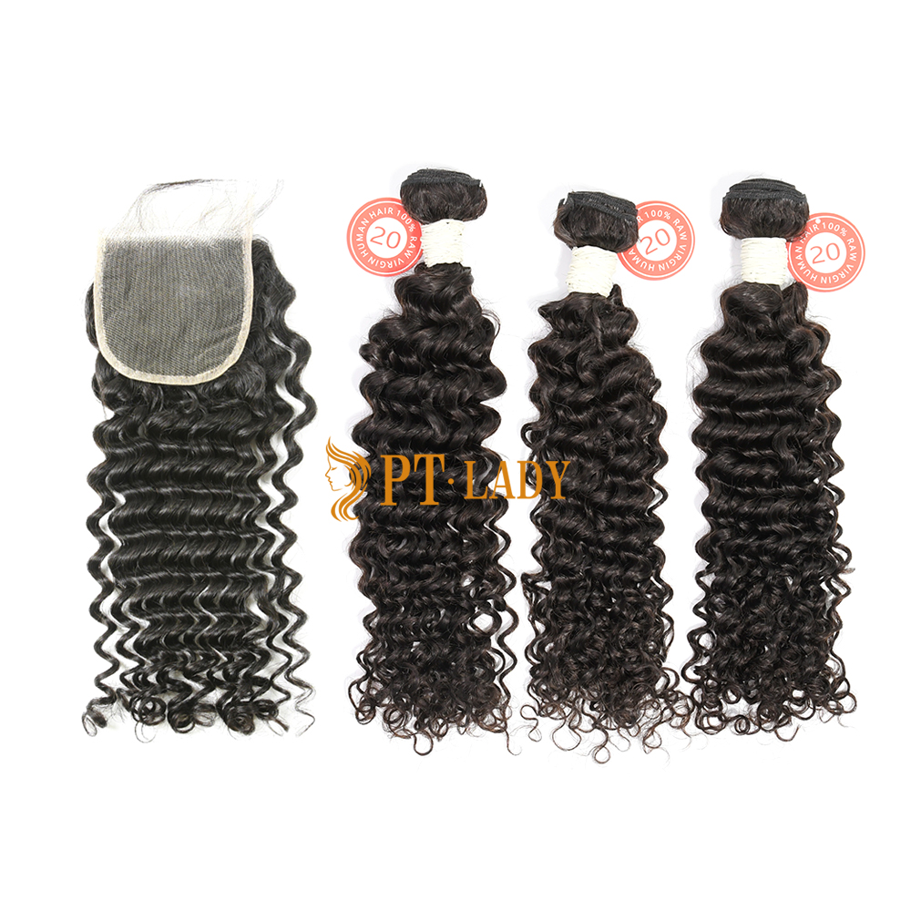 #1b Brazilian Virgin Human Hair Weft with 4x4 Closure Deep Curly