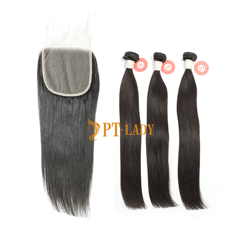 #1b Brazilian Virgin Human Hair Weft with 5×5 Closure Straight