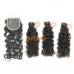 #1b Brazilian Raw Human Hair Weft with 4x4 Closure Italian Curly