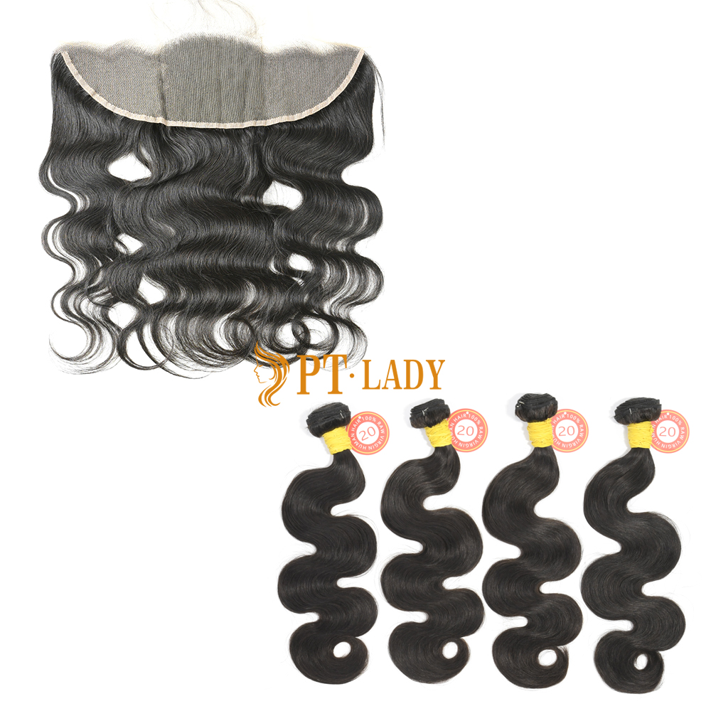 #1b Brazilian Raw Human Hair Weft with 13×4 Frontal Body Wave