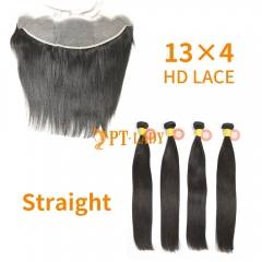 HD Lace Raw Human Hair Bundle with 13×4 Frontal Straight