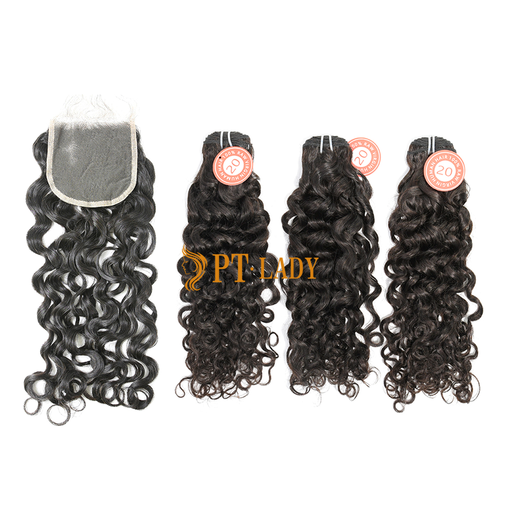 #1b Brazilian Virgin Human Hair Weft with 4x4 Closure Italy Curly